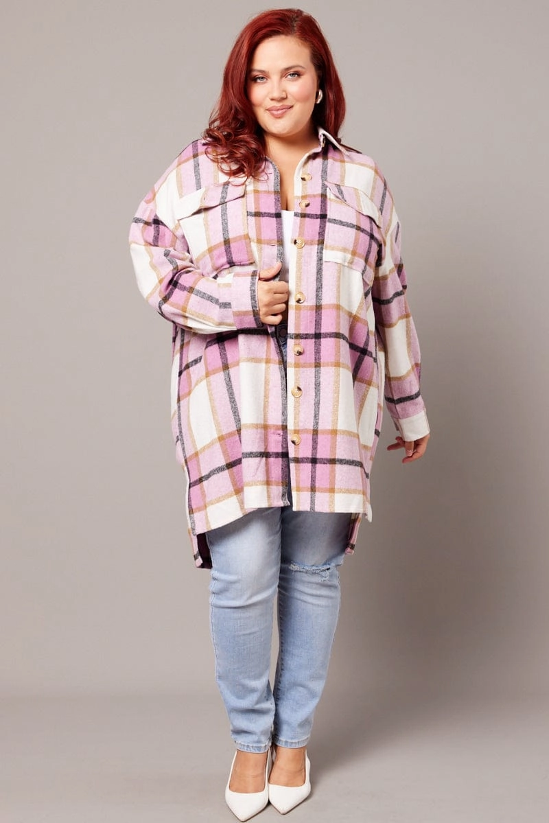 Anti Slip Shoulder Pads OdorControlTreatment Pink Check Longline Check Shacket