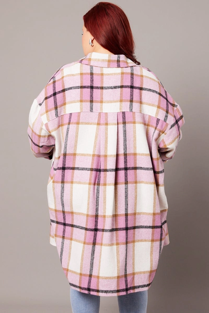 Seam Sealed Pink Check Longline Check Shacket