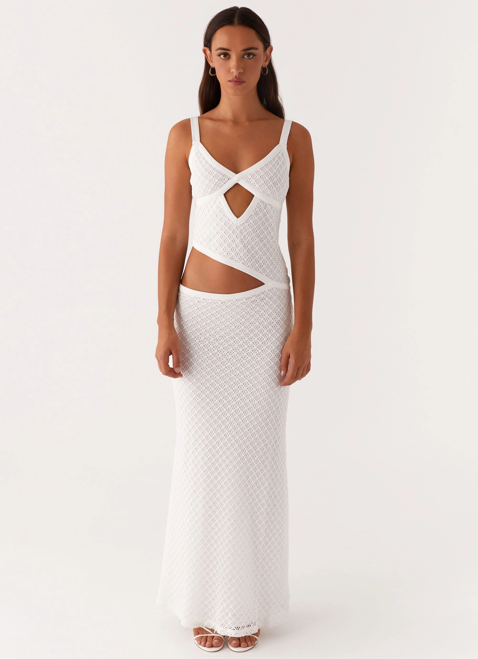 Jocelyn Maxi Dress - White Crochet Texture Edge slim fit