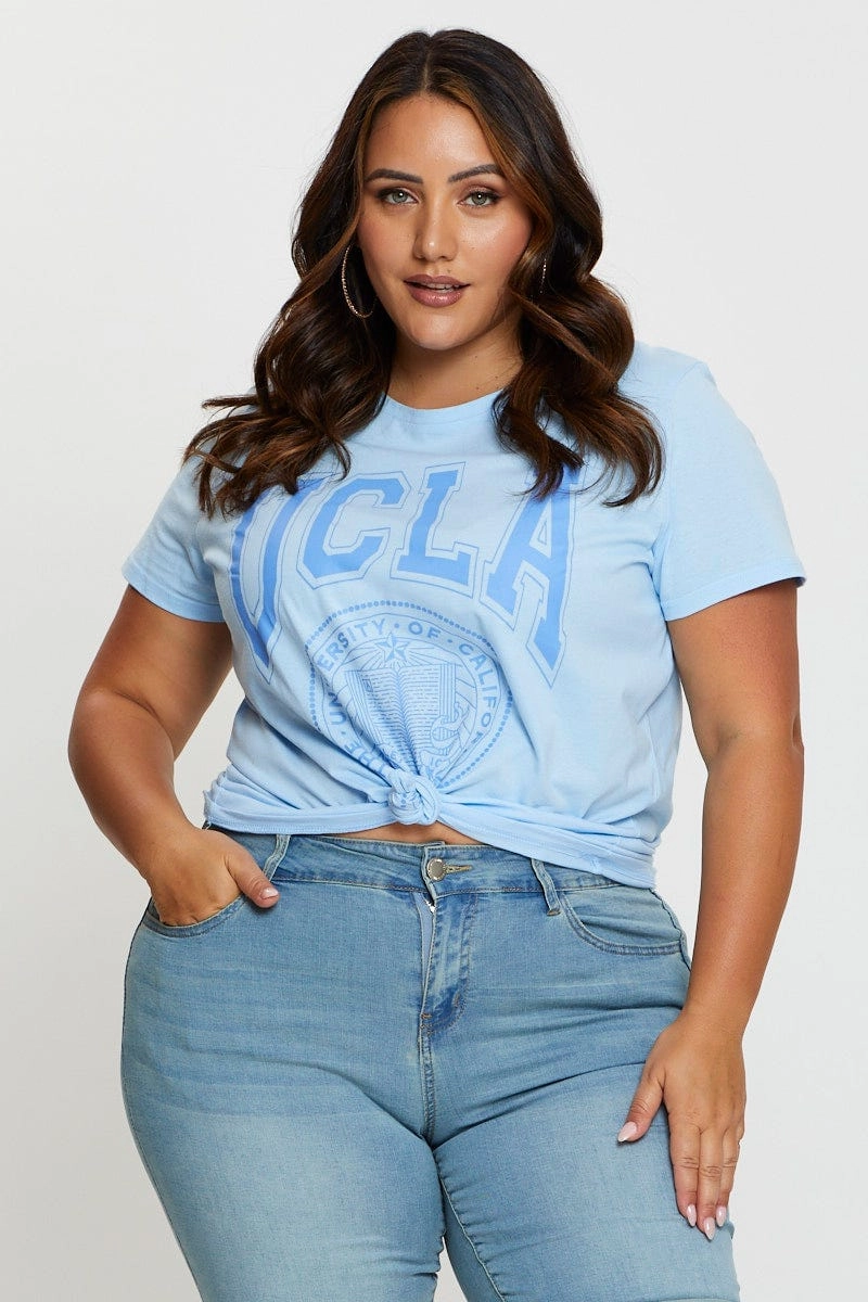 Weekend Wardrobe Pale Blue Graphic T-shirt Collegiate Short Sleeve Cotton