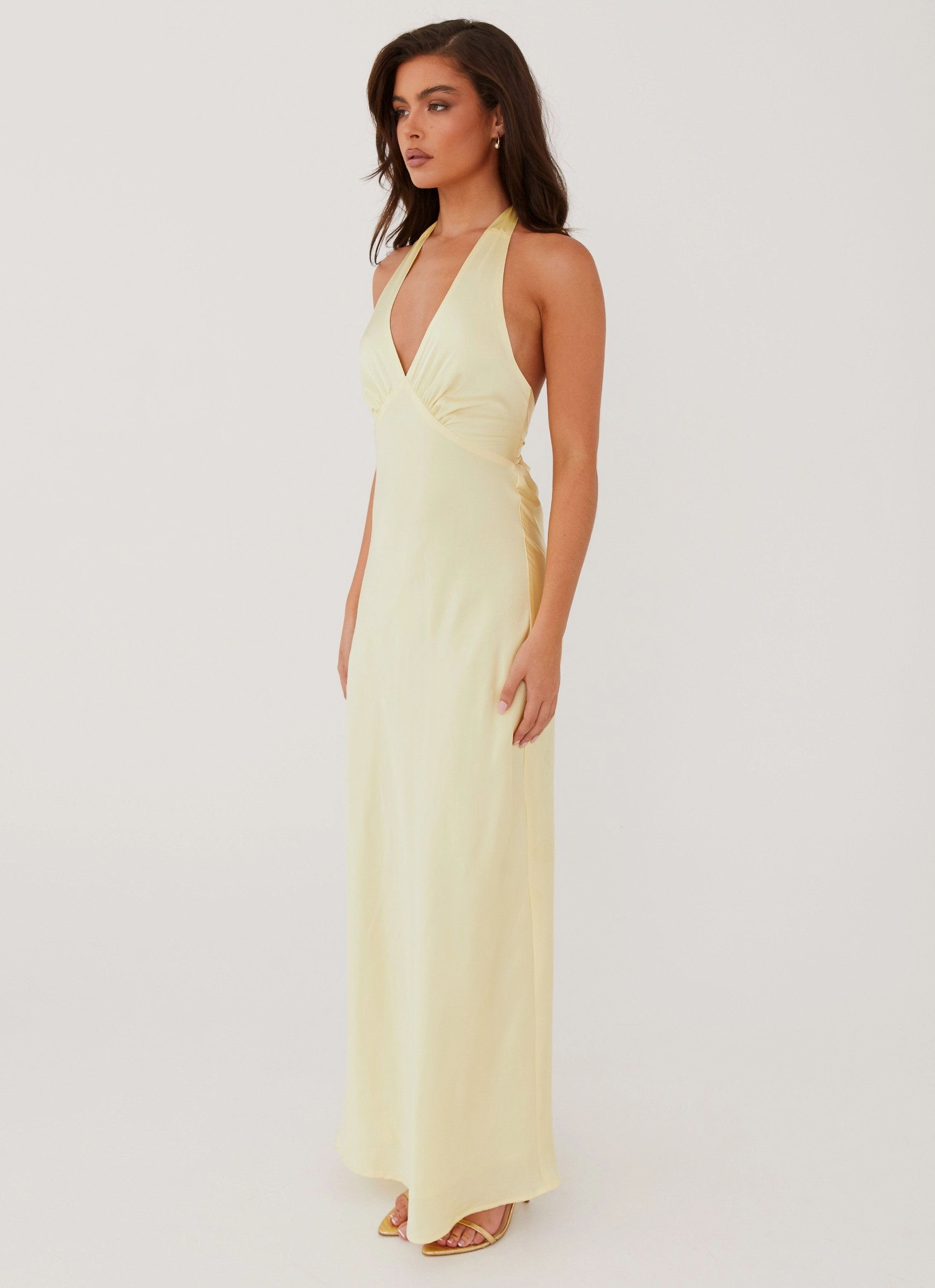 Heavy Hearted Satin Maxi Dress - Lemon Trend Fit Wrap style