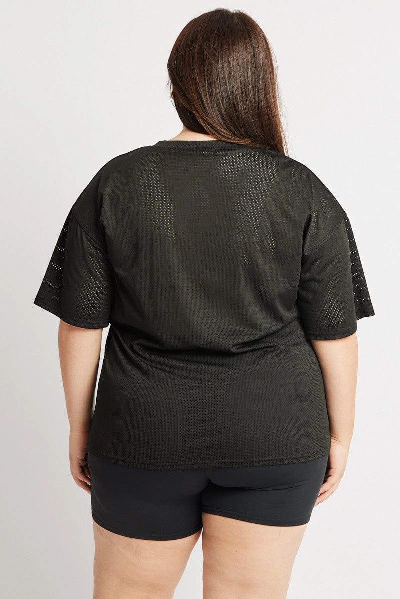 Flex Fit No Shrink Fabric Black Graphic T Shirt Short Sleeve V Neck