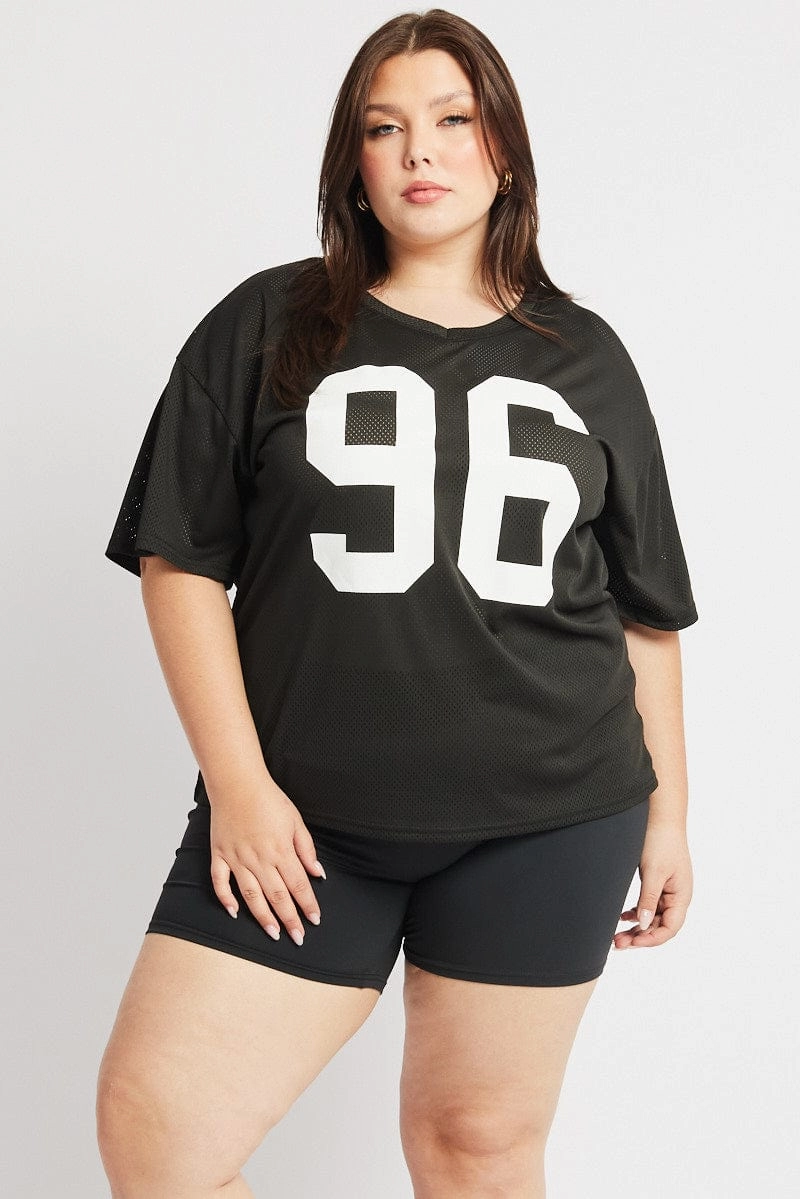 Stylish and Fun Flexible Cuff Design Black Graphic T Shirt Short Sleeve V Neck