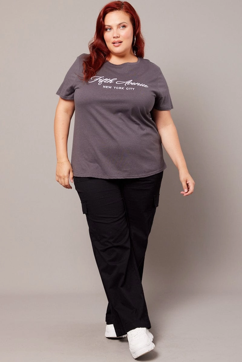 Performance Stretch Flexible Ribbed Neckline Grey Graphic T-shirt Short Sleeve Crew Neck