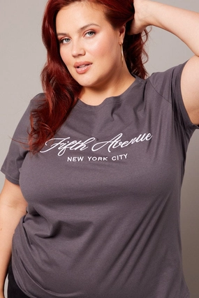 Vibrant Colors Stylish Everyday Wear Grey Graphic T-shirt Short Sleeve Crew Neck