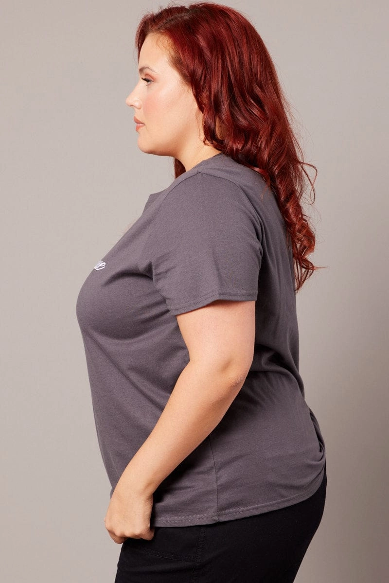 Grey Graphic T-shirt Short Sleeve Crew Neck Quick Fit Complementary Colors