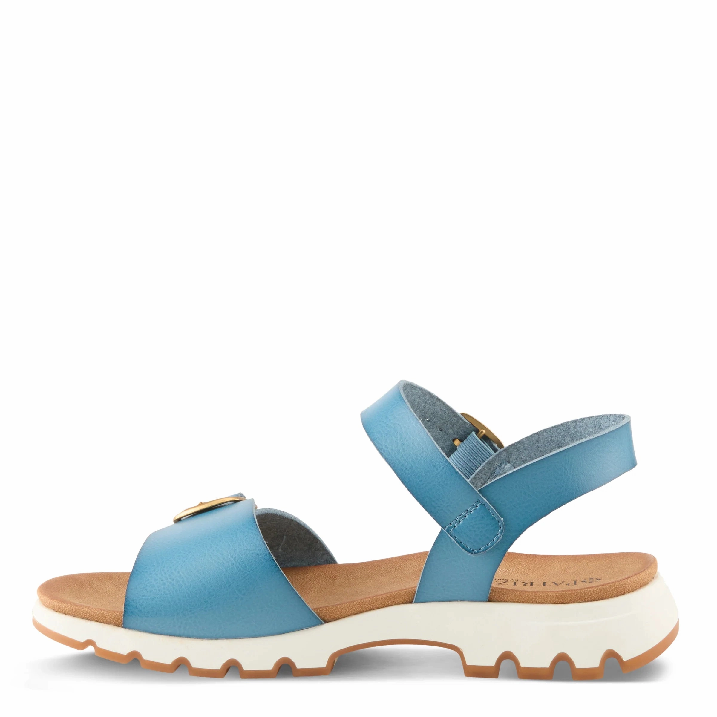 Patrizia by Spring Step Women's Bunch Ankle Strap Sandal - Blue Buckle Detail Flexible Sole Flexion