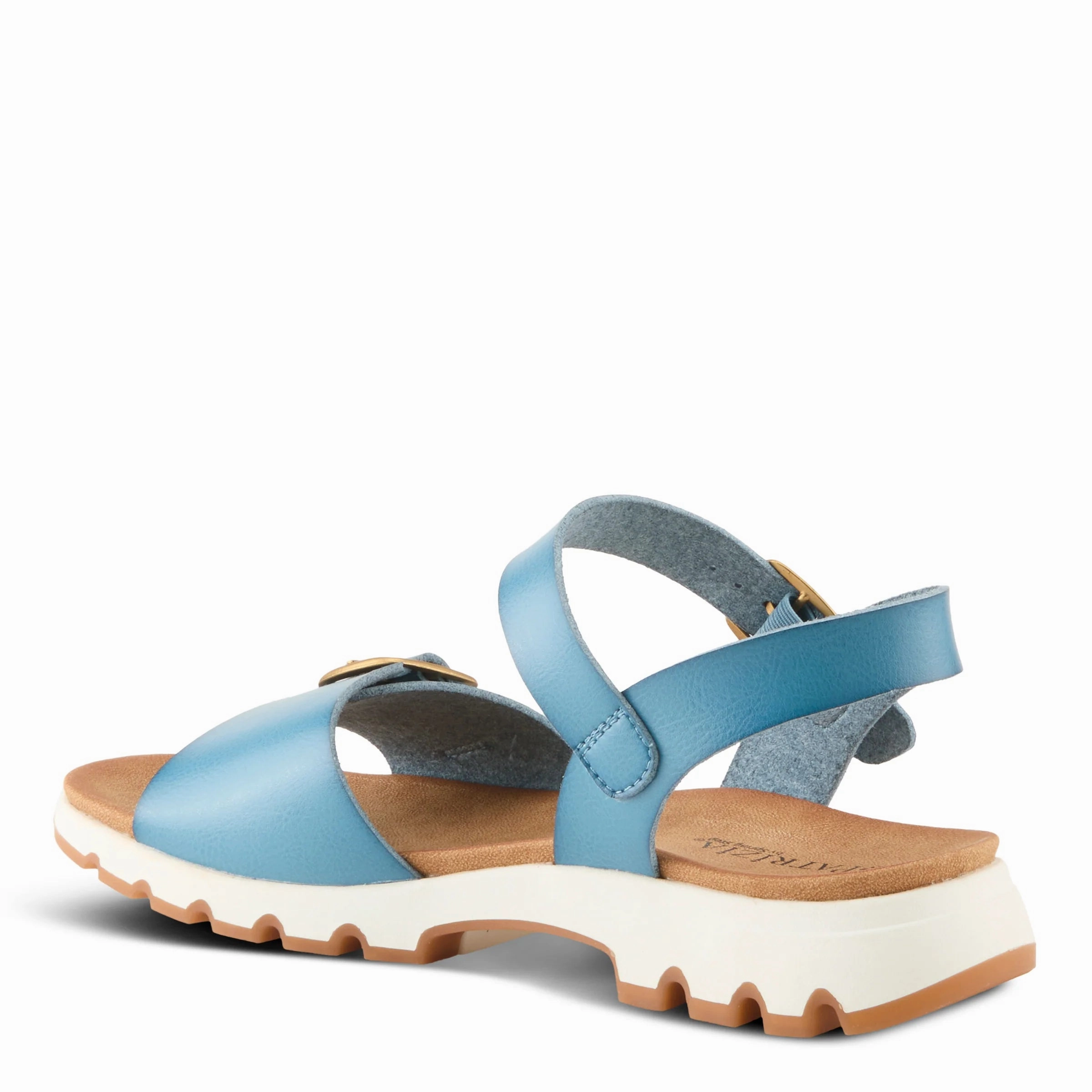 perforated Patrizia by Spring Step Women's Bunch Ankle Strap Sandal - Blue