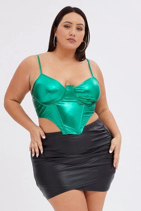 Black Mini Skirt Wet Look Ruched Crisp Fit Soft Tones