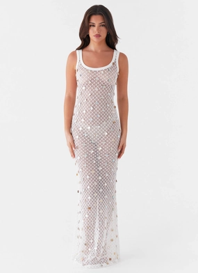 Skin Touch Formal Aura Penida Shell Knit Maxi Dress - White