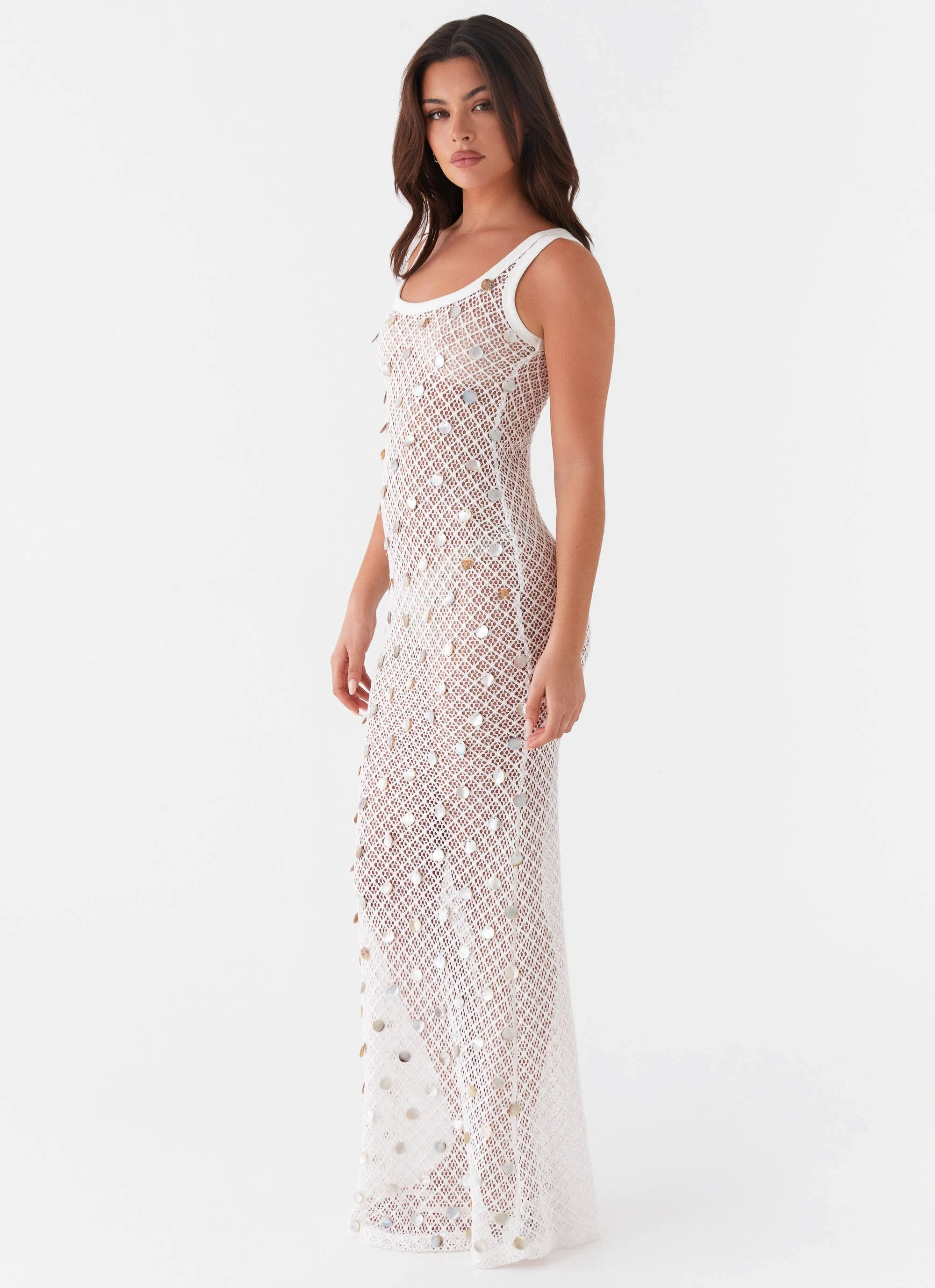 Clean Edge Penida Shell Knit Maxi Dress - White