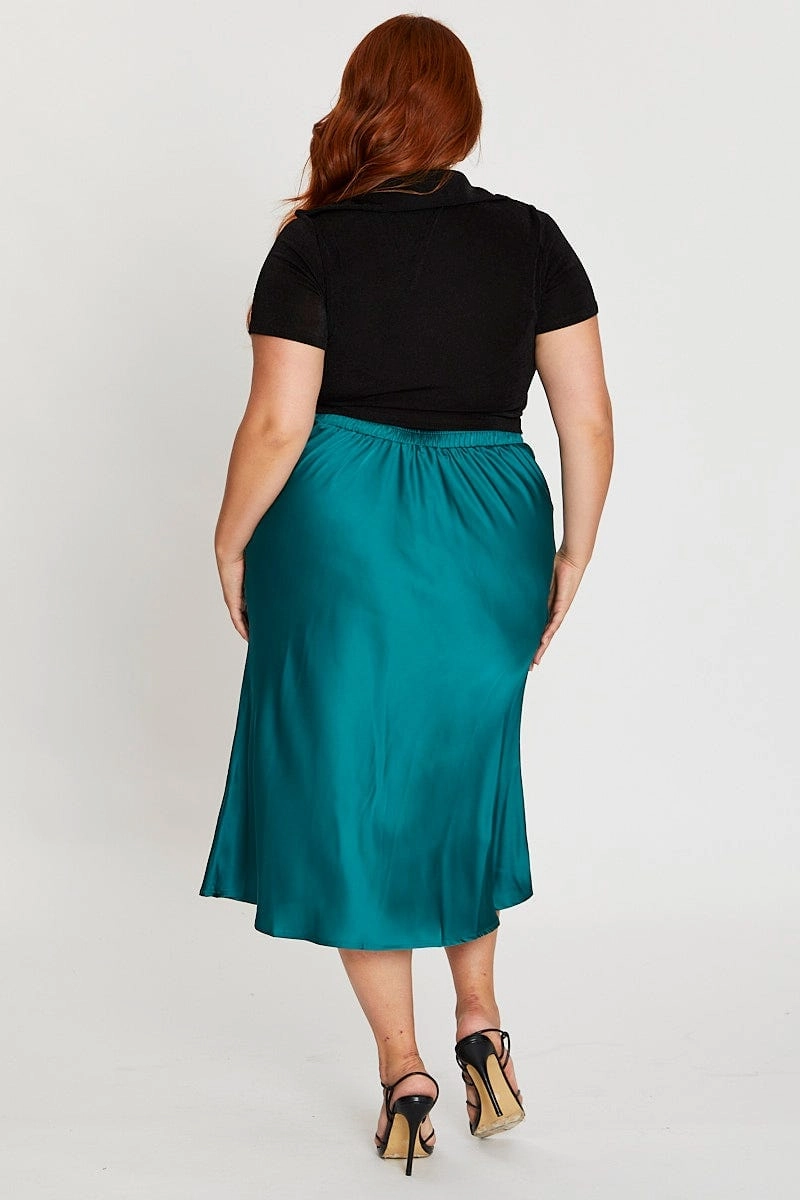 Tagless label Everyday Essential Green Midi Satin Skirt Elastic Waist