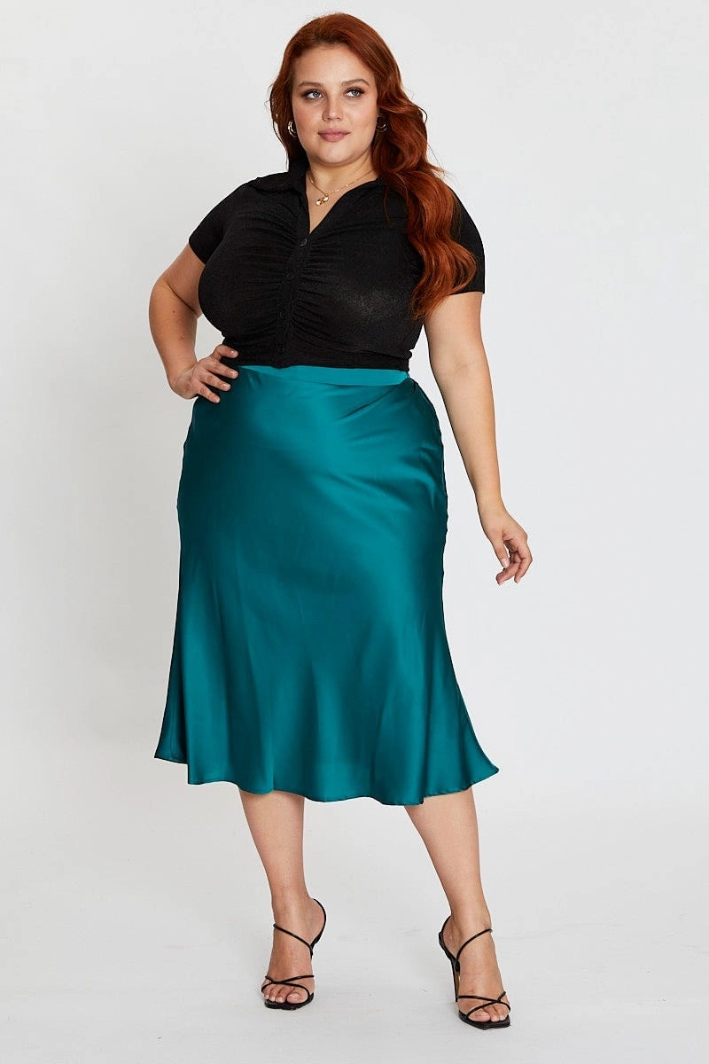 Fit Choice Limited Release Green Midi Satin Skirt Elastic Waist