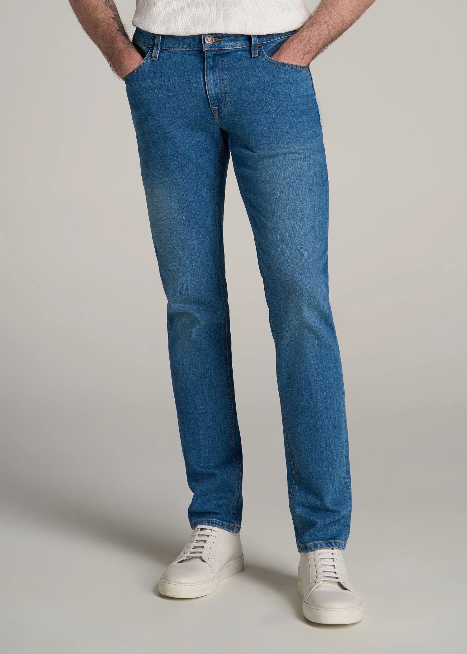 Neutral Base All Occasion Americana Collection Carman Tapered Fit Jeans For Tall Men in Sail Blue