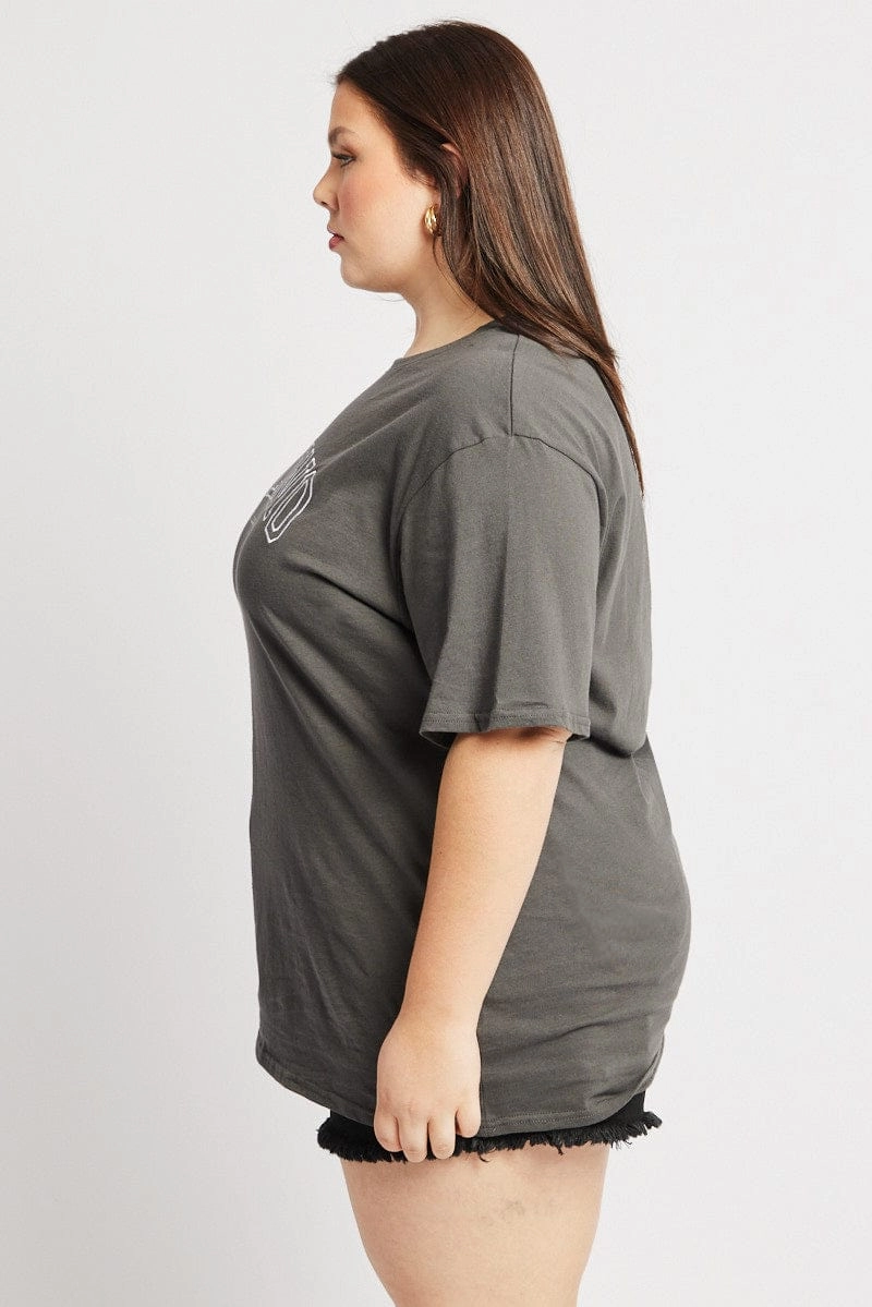 Grey Graphic T-shirt Short Sleeve Crew Neck Effortless Wear Outdoor Fashion