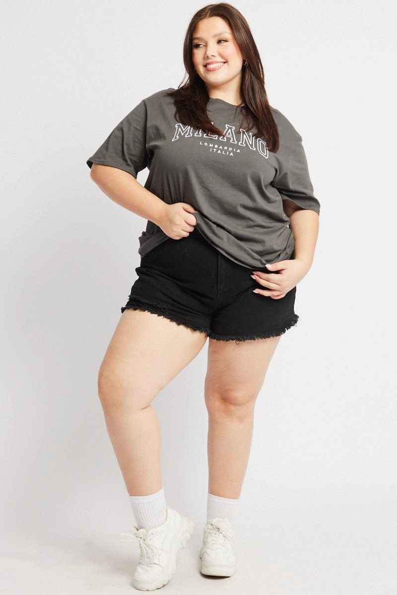 Unisex Fit Grey Graphic T-shirt Short Sleeve Crew Neck