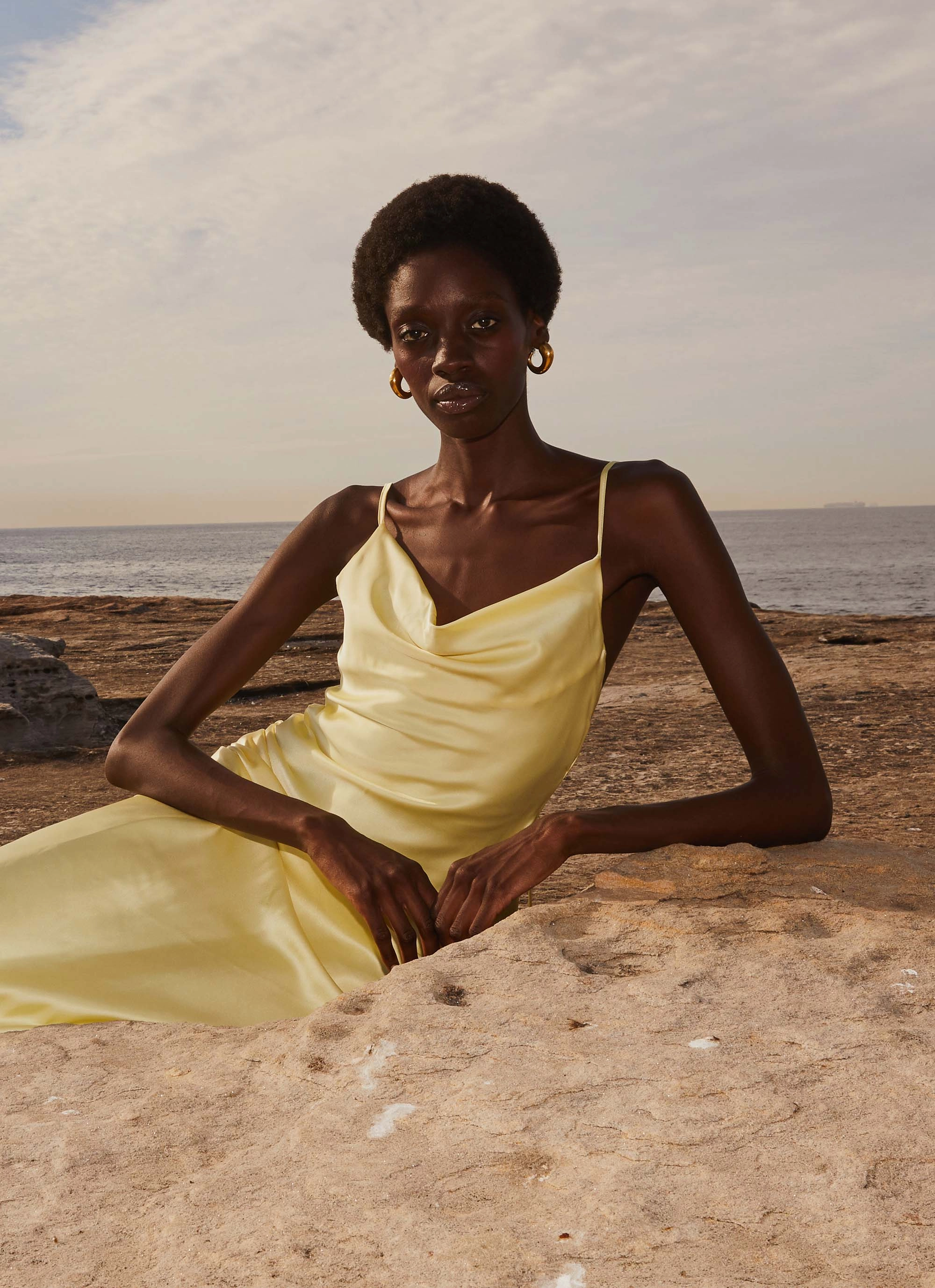 Silky Form Joanna Satin Maxi Dress - Lemon