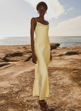 Joanna Satin Maxi Dress - Lemon Cozy Balance