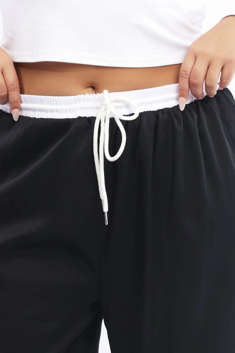 Ready For Action Smooth Fit Lining Black Contrast Waistband Wide Leg Pants