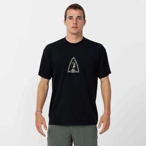 Flexible Ribbed Neckline Crest T-Shirt - Black
