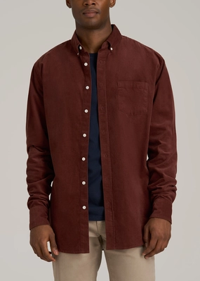 Textured Weave Pattern Breathable3DKnit Pincord Button Shirt for Tall Men in Intense Rust