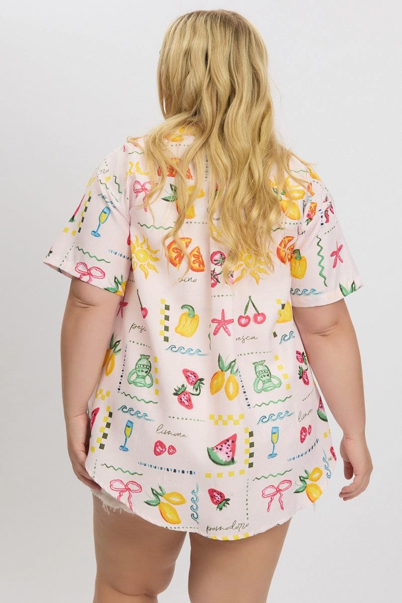 Pink Abstract Relaxed Shirt Short Sleeve Minimalist Fit