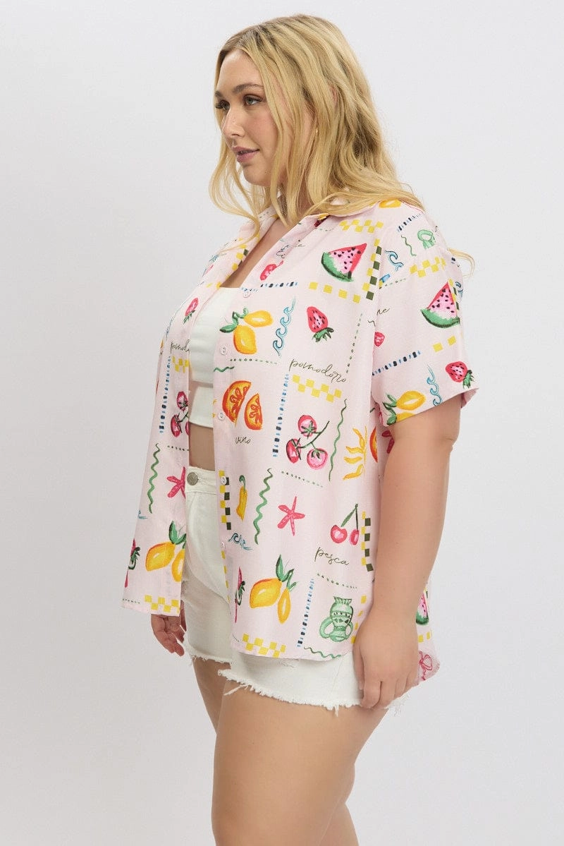 Premium Feel Breathable Style Pink Abstract Relaxed Shirt Short Sleeve