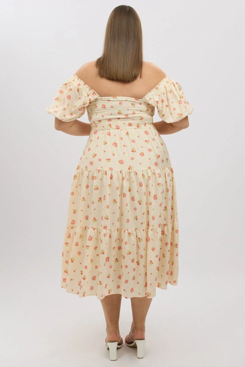 Pink Floral Midi Dress Short Sleeve Floral Twist Front Soft Gradient Classic Edge