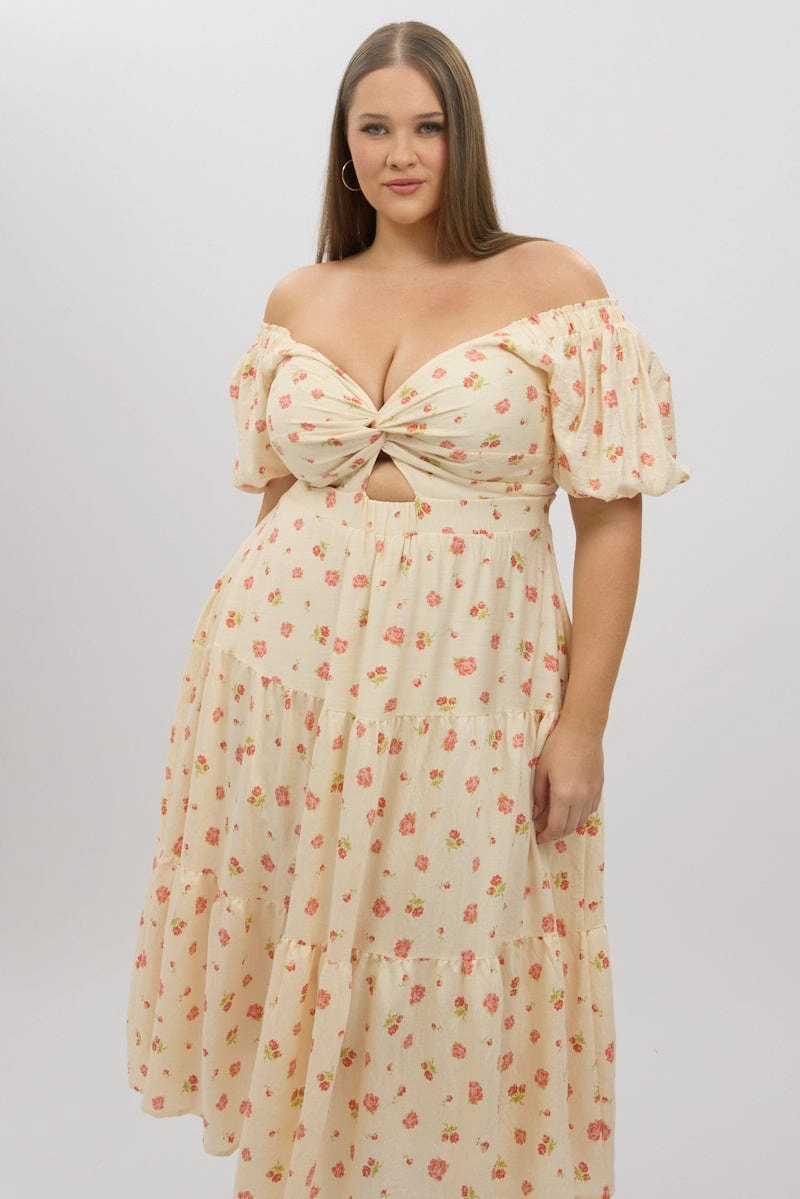 Pink Floral Midi Dress Short Sleeve Floral Twist Front Cool Movement