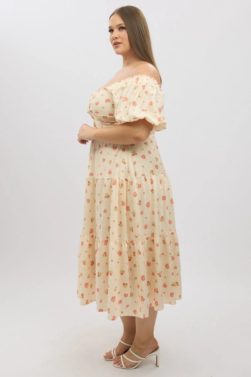 Pink Floral Midi Dress Short Sleeve Floral Twist Front Photo Glow Sleek Tailoring