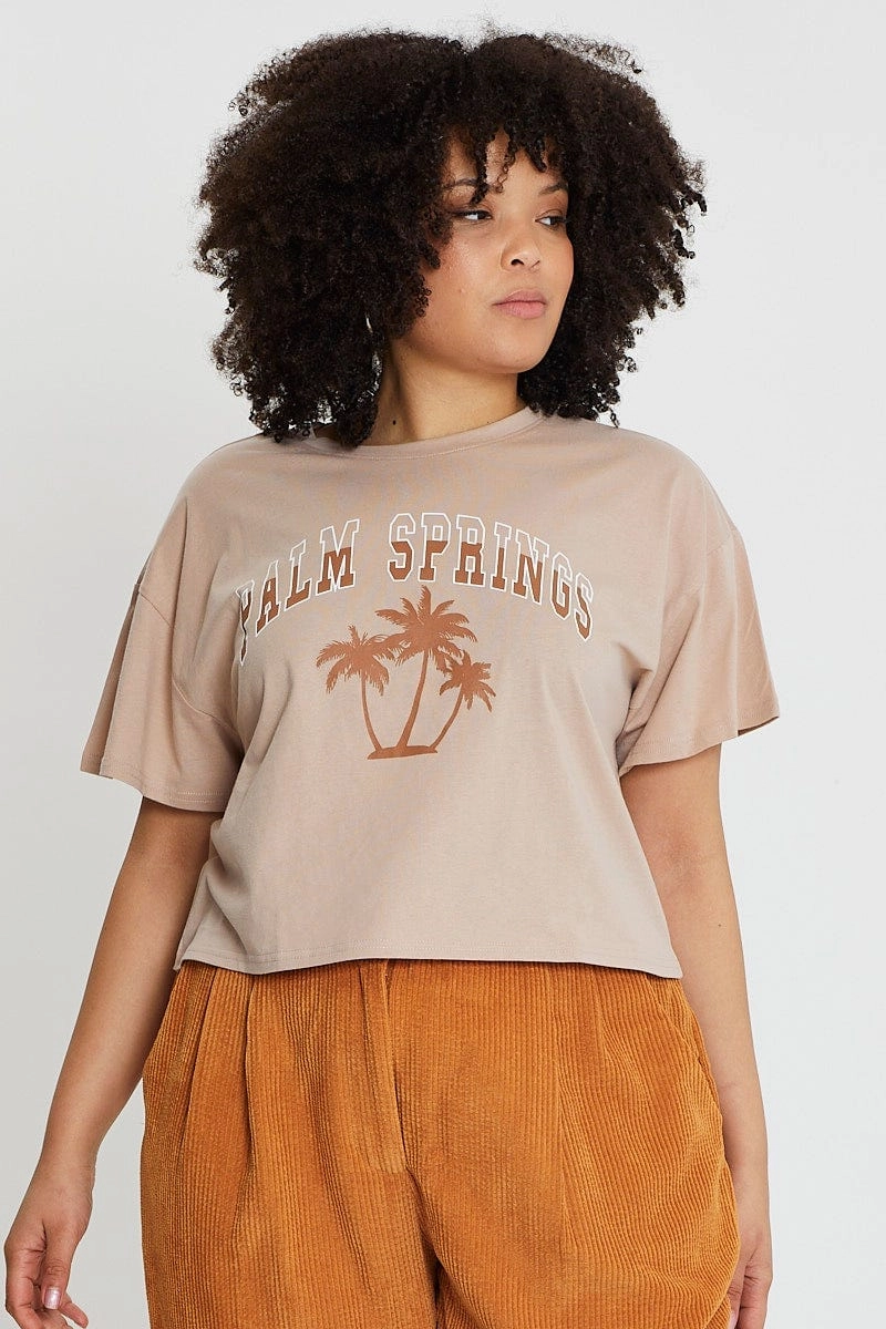 Layer-Friendly Quick Access Pink Graphic T-shirt Palm Springs Crew Neck Cotton