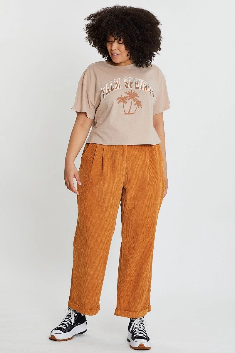 Layered Sleeve Pink Graphic T-shirt Palm Springs Crew Neck Cotton