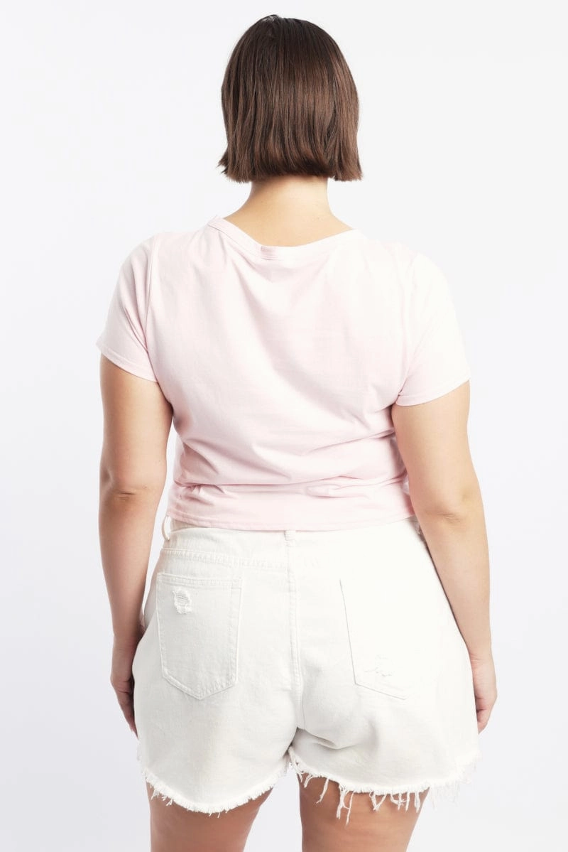 Stretch Design Quick-Dry Fabric Pink Graphic T Shirt Short Sleeve Crew Neck