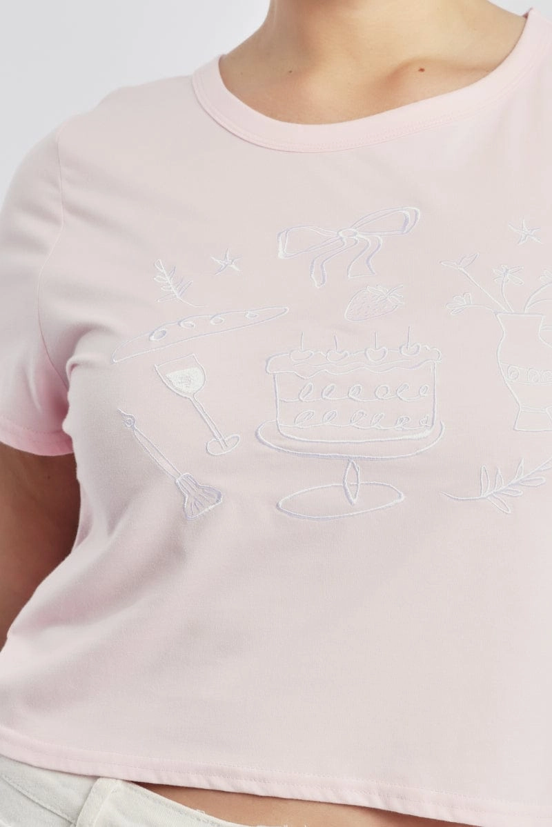 brandable Plus Size Pink Graphic T Shirt Short Sleeve Crew Neck