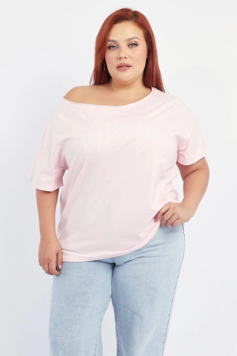 Pink Graphic T-shirt Short Sleeve Crew Neck Urban Style