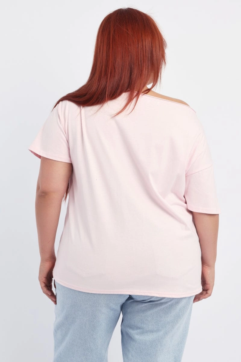 Long Lasting Color Pink Graphic T-shirt Short Sleeve Crew Neck