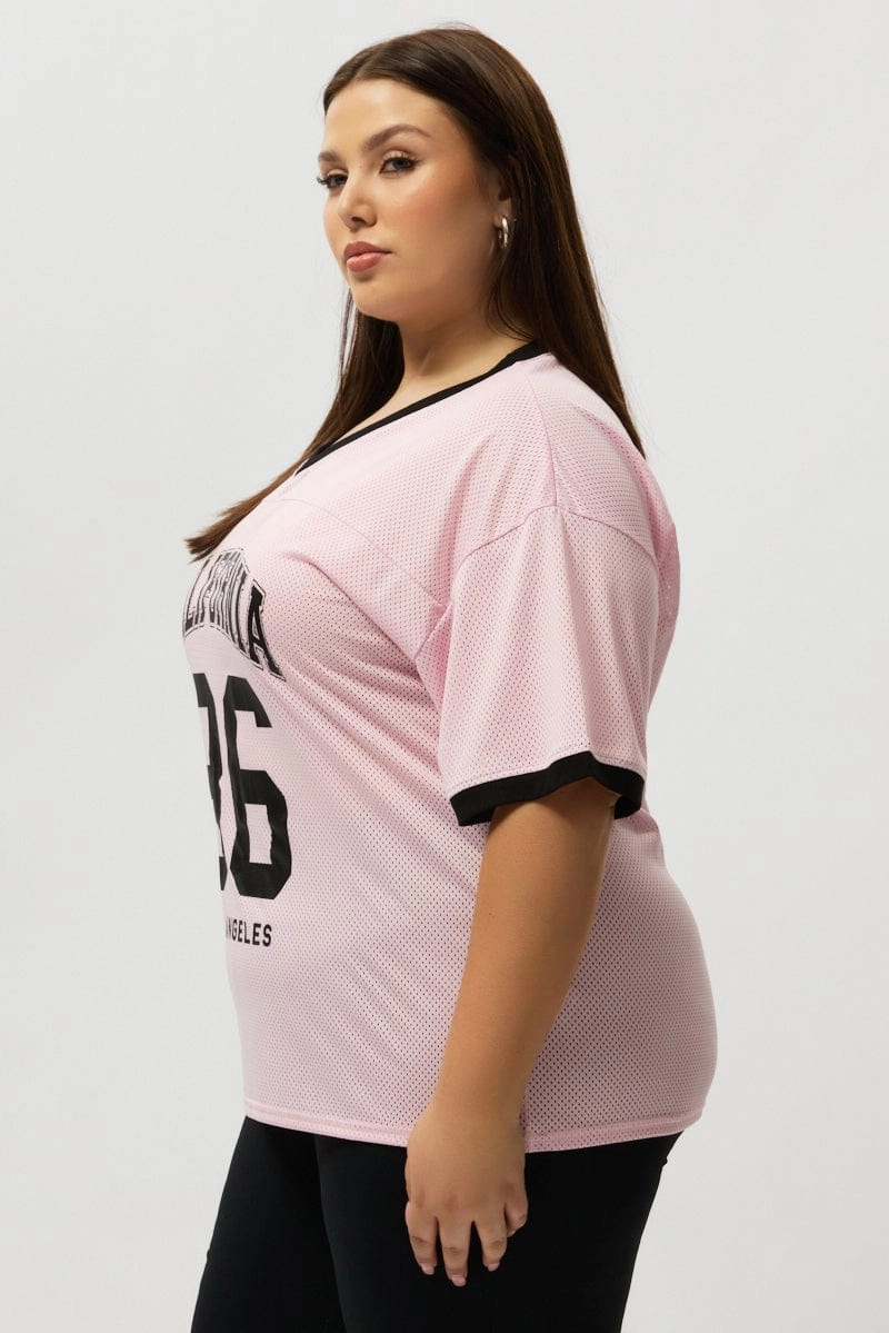 Washable Simple and Chic Pink Graphic Tee Short Sleeve V Neck