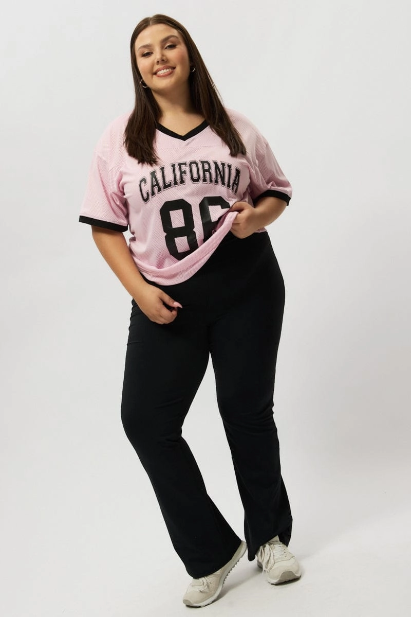 Pink Graphic Tee Short Sleeve V Neck Gym clothing Soft Stretch Fit