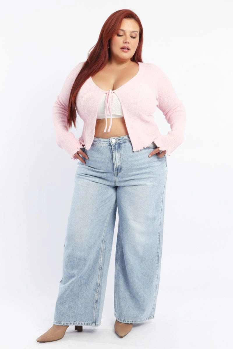 Eco Friendly Recycled Material Pink Knit Cardigan Tie Up