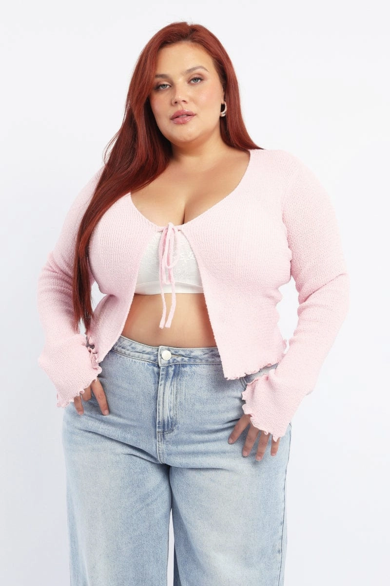 Pink Knit Cardigan Tie Up Quick Dry Material City Ready Style