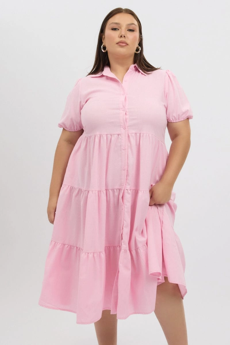 Pink Midi Dress Short Sleeve Shirt Lounge Feel Chic beachwear dress