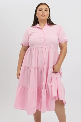 Pink Midi Dress Short Sleeve Shirt Lounge Feel Chic beachwear dress