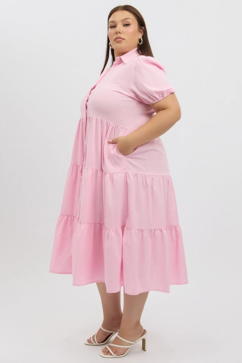 Heritage-Brand Pink Midi Dress Short Sleeve Shirt
