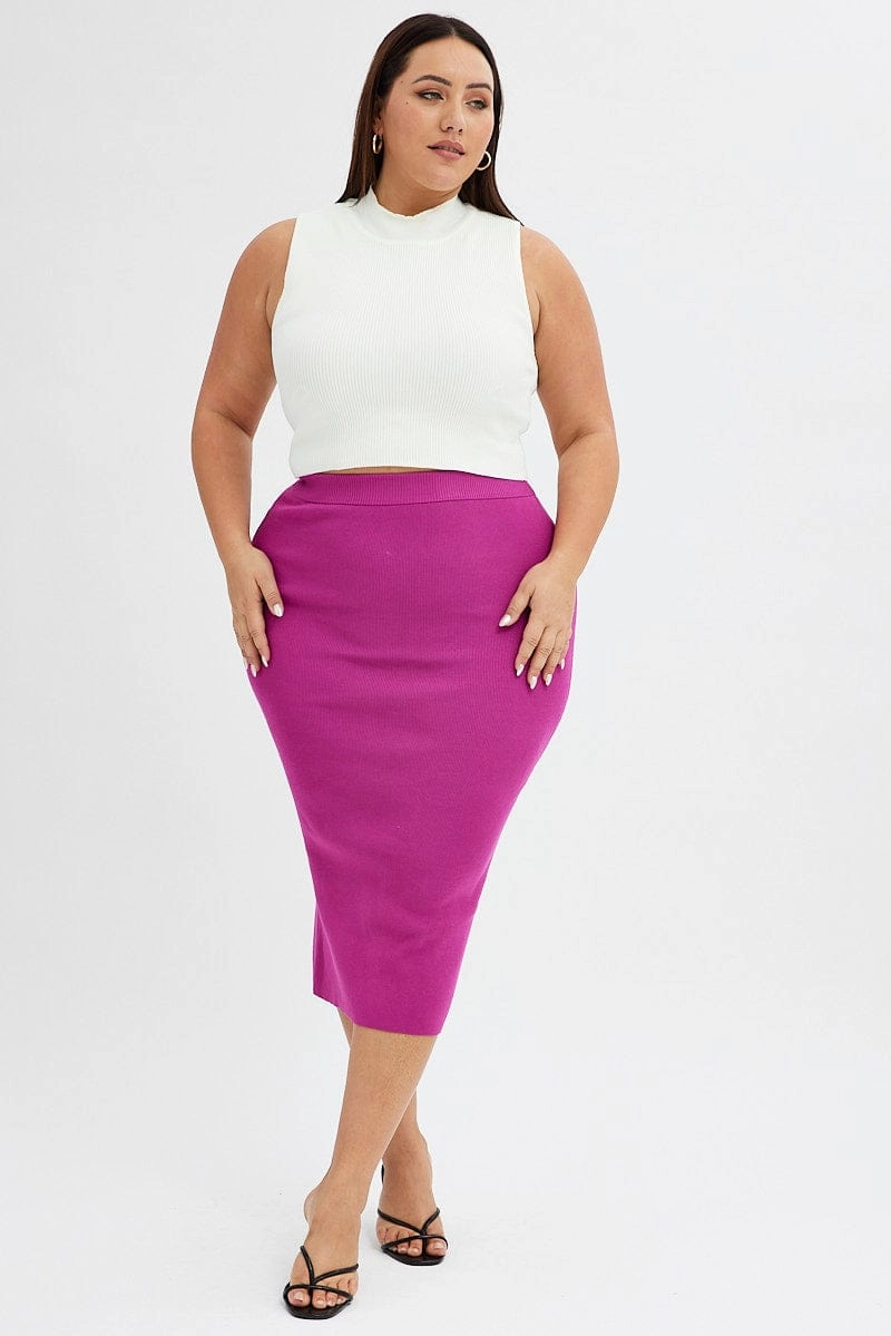 Pink Midi Skirt Rib Knit Quiet Style Outfit Flow