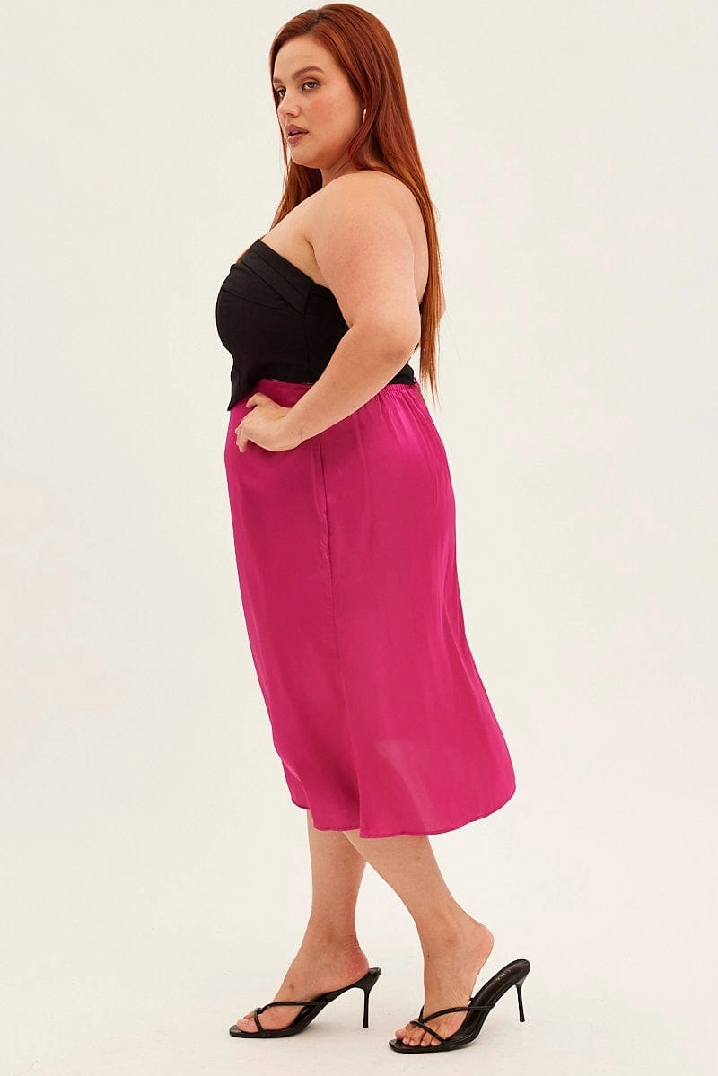 Photoshoot Ready quick dry Pink Midi Skirt Satin Slip With Button Detail
