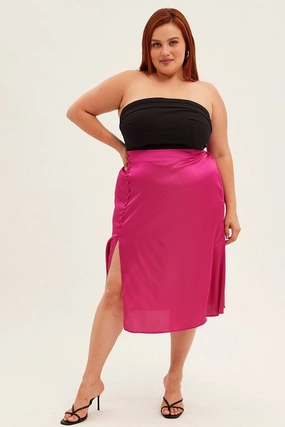 Pink Midi Skirt Satin Slip With Button Detail Mood Dressing