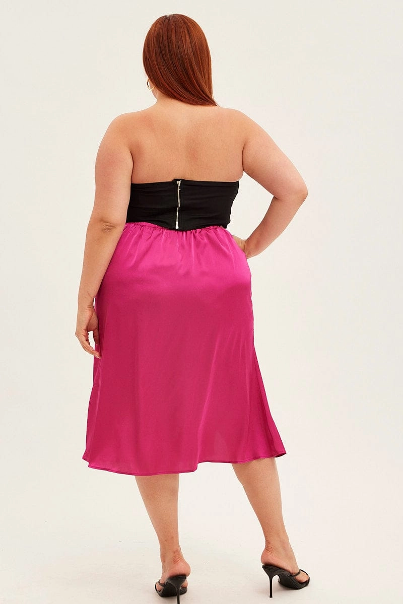 Midi length On-The-Go Outfit Pink Midi Skirt Satin Slip With Button Detail