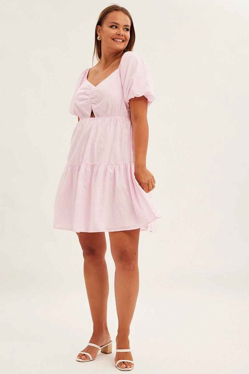Pink Mini Dress Short Sleeve Keyhole Cotton Insulating-Lining Heritage-Brand