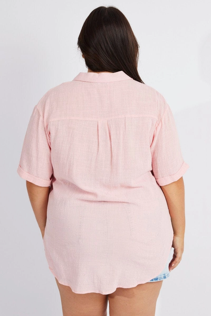 Versatile Wear Fashionable Comfort Pink Relaxed Shirt Short Sleeve