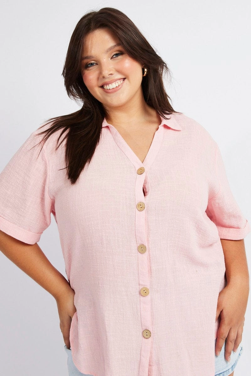 Abrasion resistant Pink Relaxed Shirt Short Sleeve